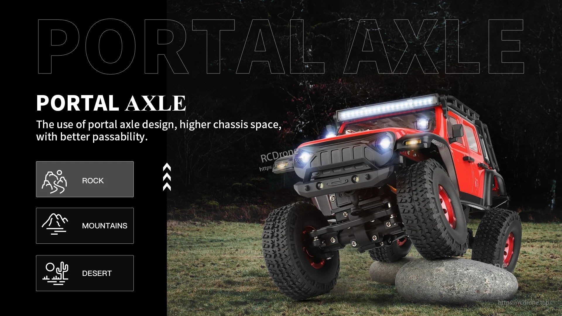 Wltoys 2428 RC Crawler, High-clearance RC crawler with portal axle, designed for rugged rock, mountain, and desert terrain, offering superior off-road performance and durability.