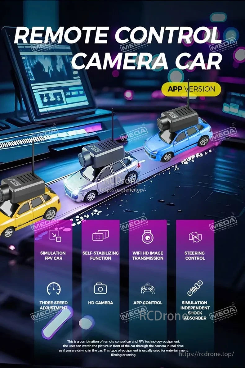 Wltoys 6401-C 1/64 FPV Mini RC Car, FPV remote control car with HD camera, app control, self-stabilizing transmission, steering, three-speed adjustment, and independent shock absorbers—ideal for racing, filming, or fun.