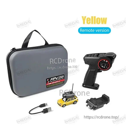 Wltoys 6401-C 1/64 FPV Mini RC Car, Yellow FPV RC Car with Remote, Camera, and Carry Case