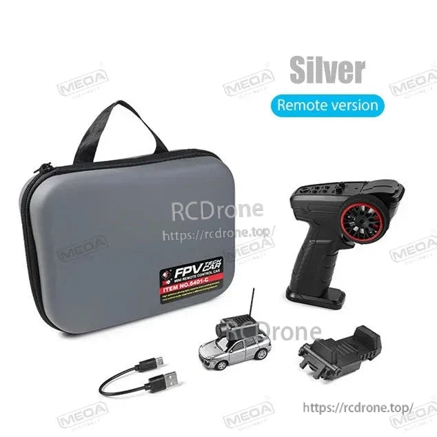Wltoys 6401-C 1/64 FPV Mini RC Car, Silver FPV Mini RC Car with HD Camera, Remote Control, and Carry Case