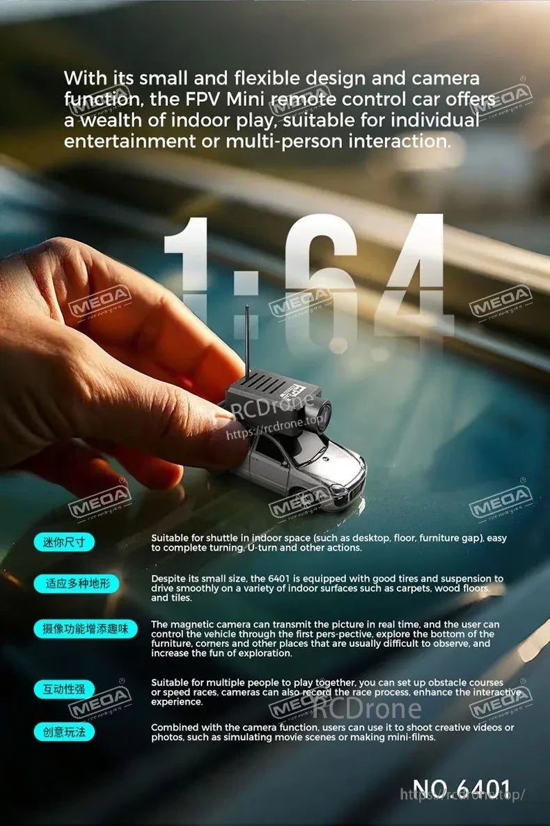 Wltoys 6401-C 1/64 FPV Mini RC Car, Mini 1:64 RC car with FPV camera, real-time video, smooth indoor movement, multiplayer interaction, and creative filming. Model NO.6401. (25 words)