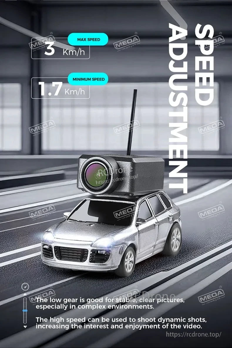 Wltoys 6401-C 1/64 FPV Mini RC Car, FPV mini RC car offers 1.7–3 km/h speed adjustment for stable or dynamic filming, ideal for smooth, versatile video capture in compact design. (24 words)