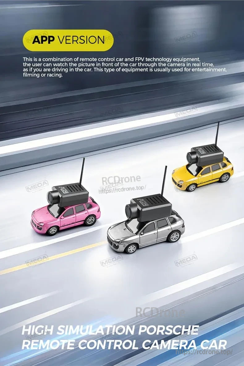 Wltoys 6401-C 1/64 FPV Mini RC Car, FPV remote control car with real-time camera, Porsche design, ideal for racing, filming, and entertainment.