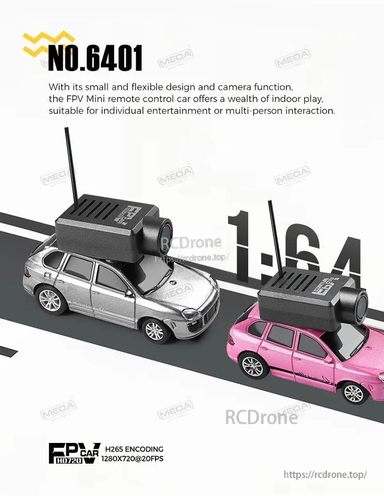 Wltoys 6401-C 1/64 FPV Mini RC Car, Mini 1:64 RC car with HD720P camera, H.265 encoding, 1280x720@20FPS, perfect for indoor FPV fun and interactive play.