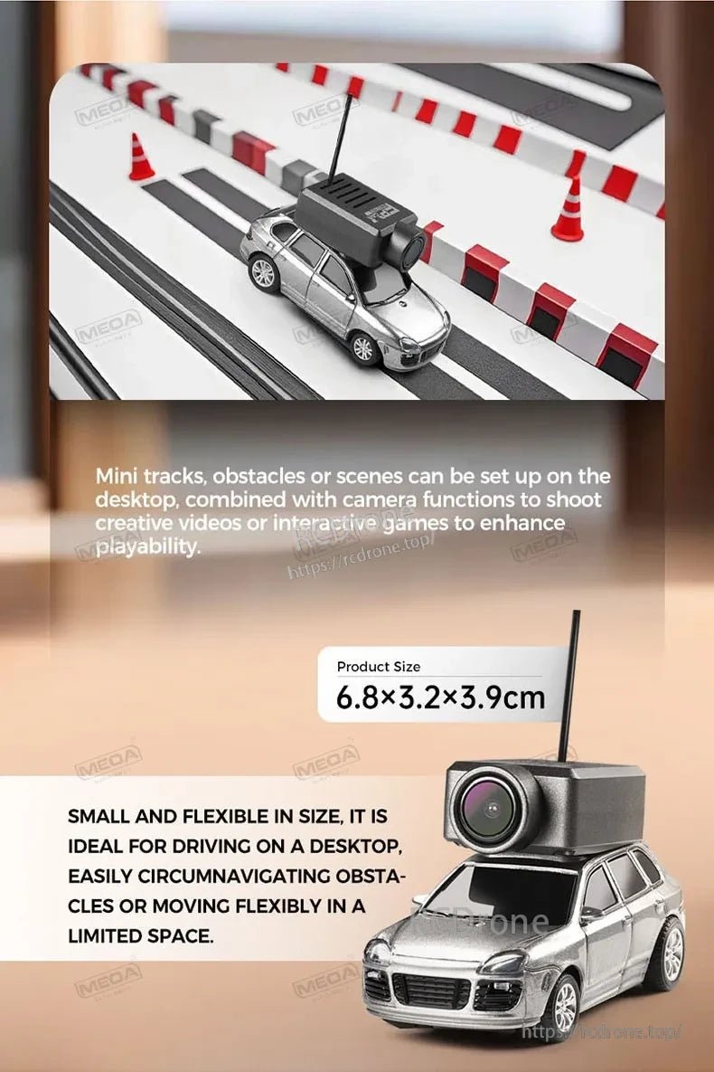 Wltoys 6401-C 1/64 FPV Mini RC Car, Compact 6.8×3.2×3.9cm mini drone with camera enables creative desktop video, obstacle navigation, and interactive play in tight spaces.
