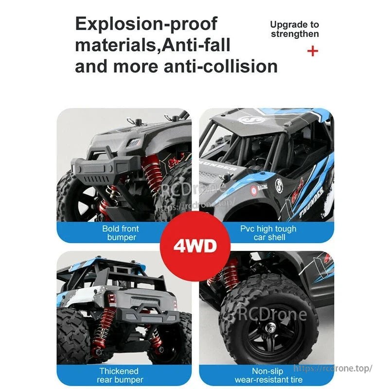 Wltoys HS 18311/18312 1:18 4WD RC Car, Explosion-proof, anti-fall 4WD drone with bumpers, PVC shell, non-slip tires, and enhanced collision resistance for superior durability.
