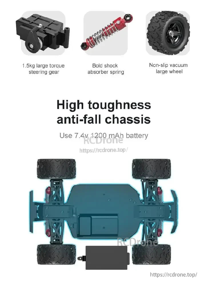 Wltoys HS 18311/18312 1:18 4WD RC Car, High-toughness anti-fall chassis with 1.5kg torque steering and 7.4v battery