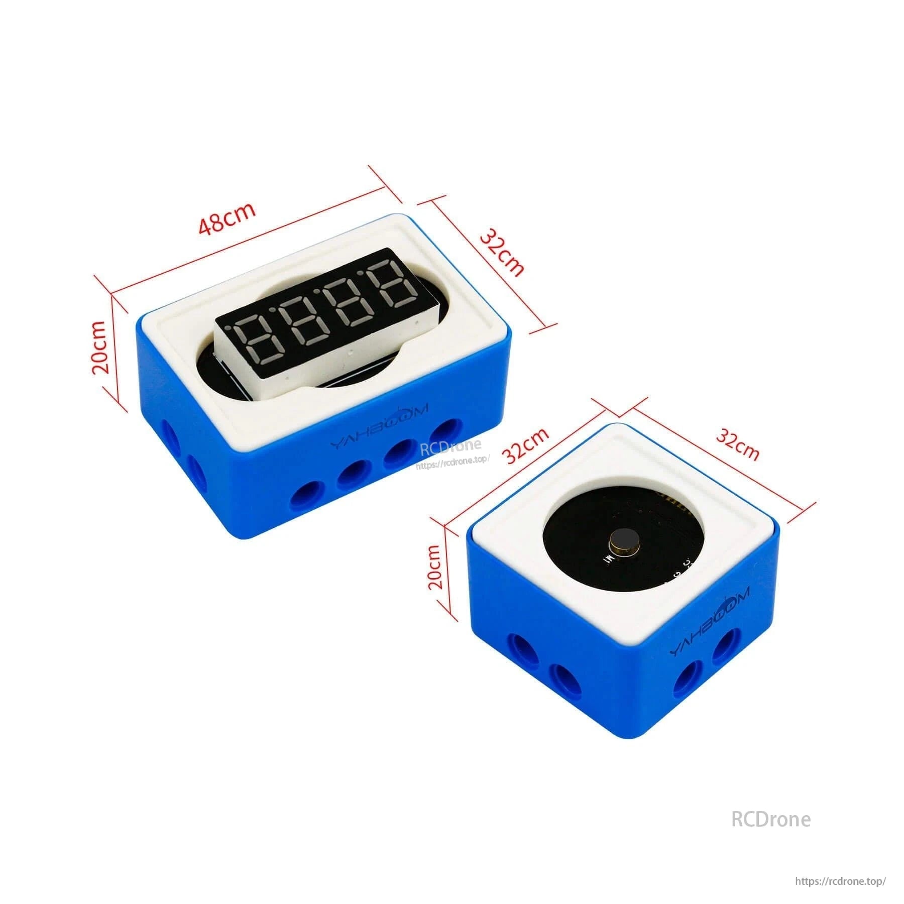 Digital tube display module and sound sensor block with labeled dimensions (48×32×20 mm and 32×32×20 mm)