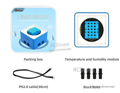 Temperature and humidity sensor module kit contents: packing box, sensor block, PH2.0 30cm cable and block bolts
