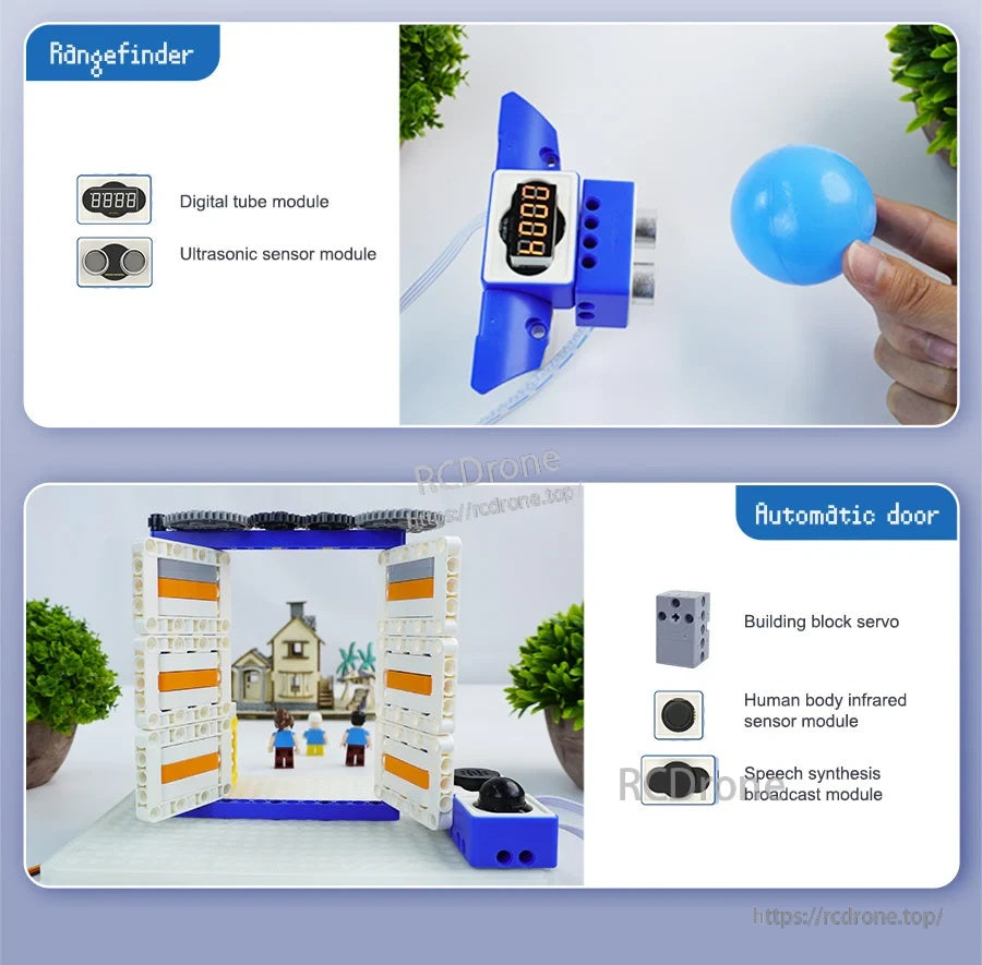 Rangefinder and automatic door project ideas using ultrasonic sensor, digital tube, PIR sensor, and speech module