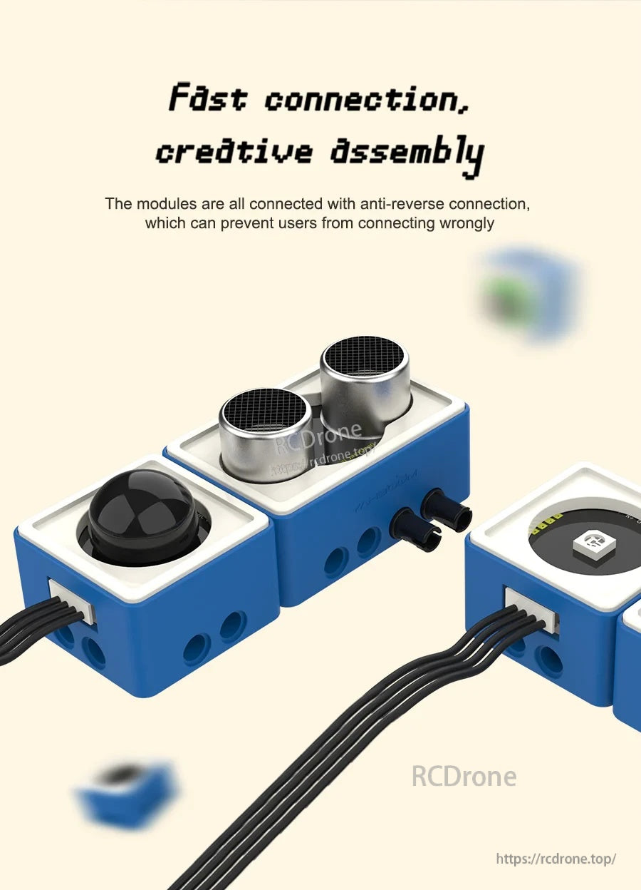 Anti-reverse quick-connect PH2.0 cable wiring between sensor modules for fast, error-reducing assembly