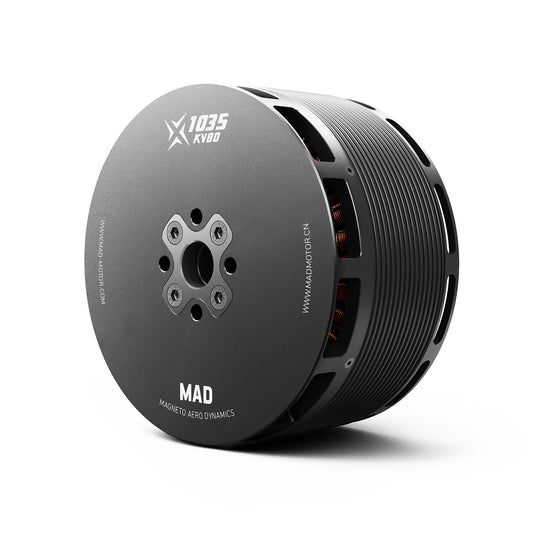 MAD X1035 KV80 brushless drone motor with front mounting plate and vented black housing