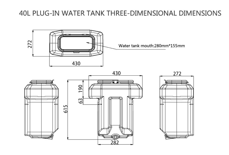 Dreameagle X4-40 40L Agriculture Drone, The Dreameagle X4-40 Agriculture Drone features a 40L plug-in water tank with dimensions: 28mm x 17mm mouth size and 43cm x 43cm x 27cm body.