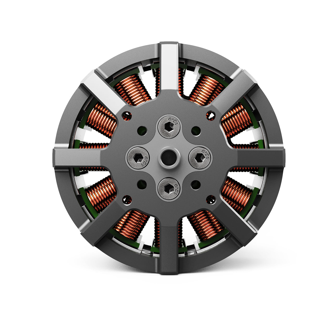 MAD VAX 5320 Short Shaft V3.0 eVTOL Drone Motor, Top view of MAD VAX 5320 V3.0 eVTOL drone brushless motor with exposed copper windings and mounting holes