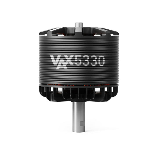 MAD VAX5330 long shaft brushless drone motor with black ribbed housing and VAX5330 marking
