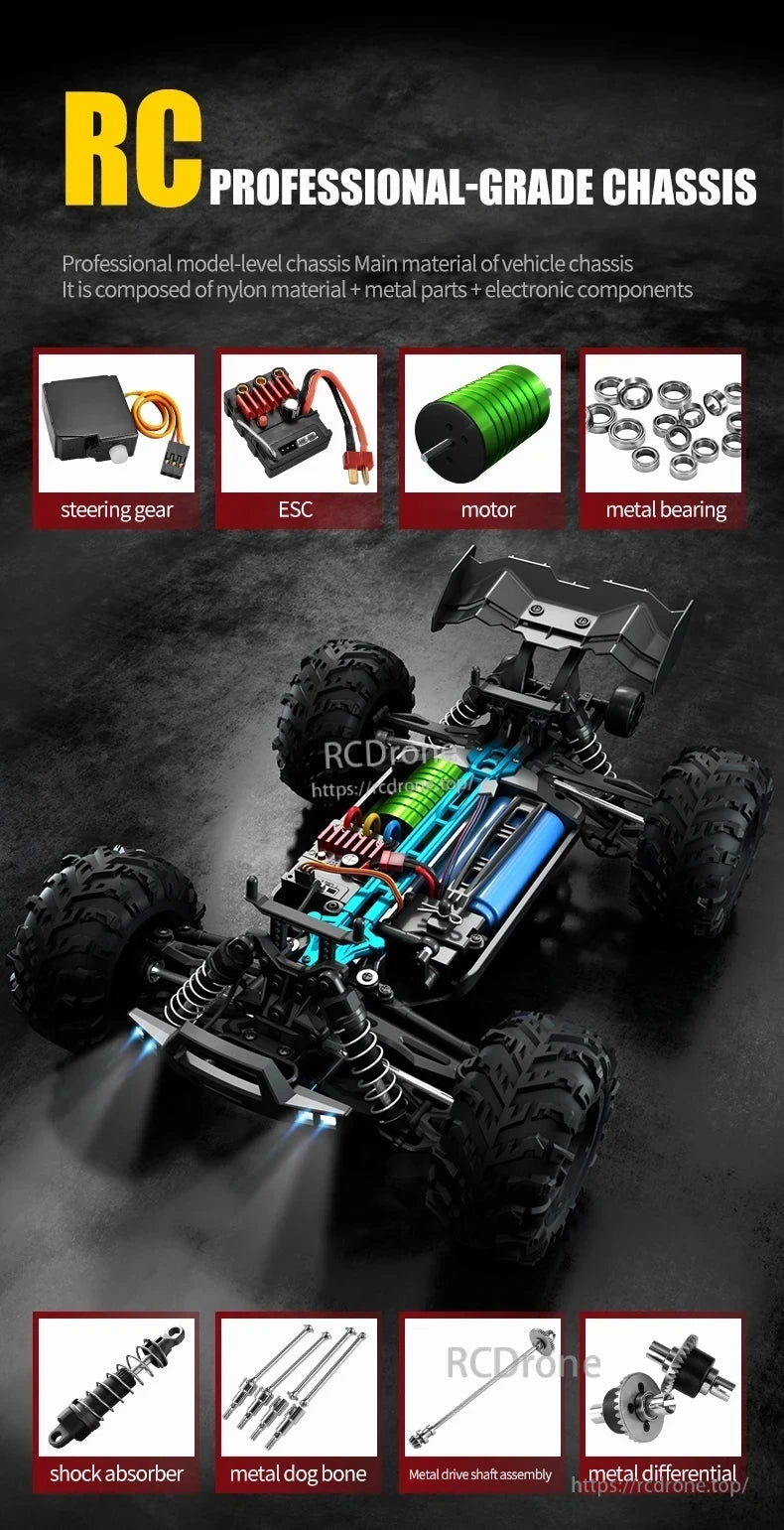 XDKJ 15/01/02 PRO 4WD Buggy, Professional-grade RC chassis features professional model-level design, durable materials, and advanced electronics for enhanced performance.