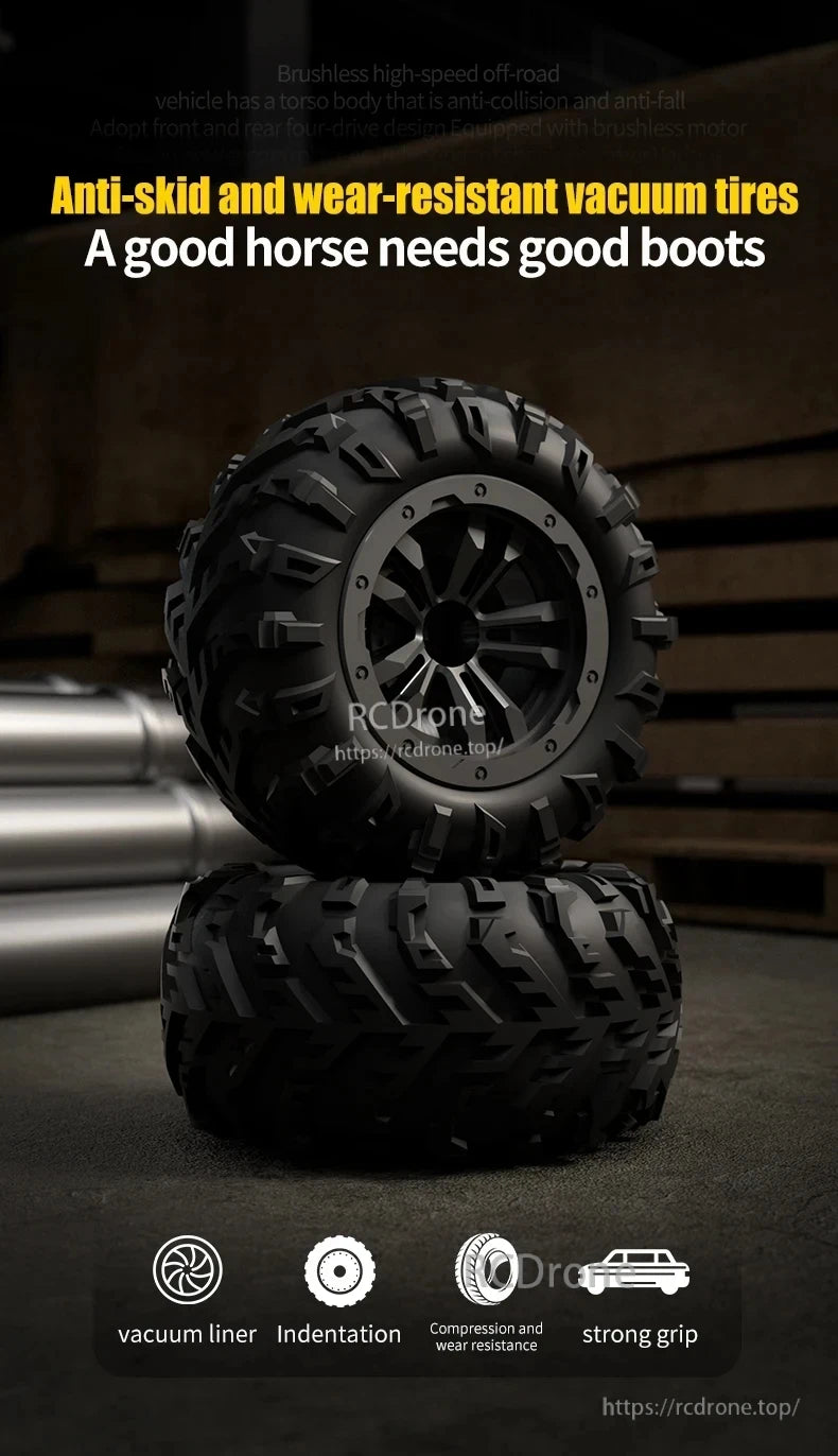 XDKJ 15/01/02 PRO 4WD Buggy, Anti-skid, wear-resistant vacuum tires for high-speed off-road vehicles feature vacuum liners, indentation resistance, compression resistance, and strong grip.