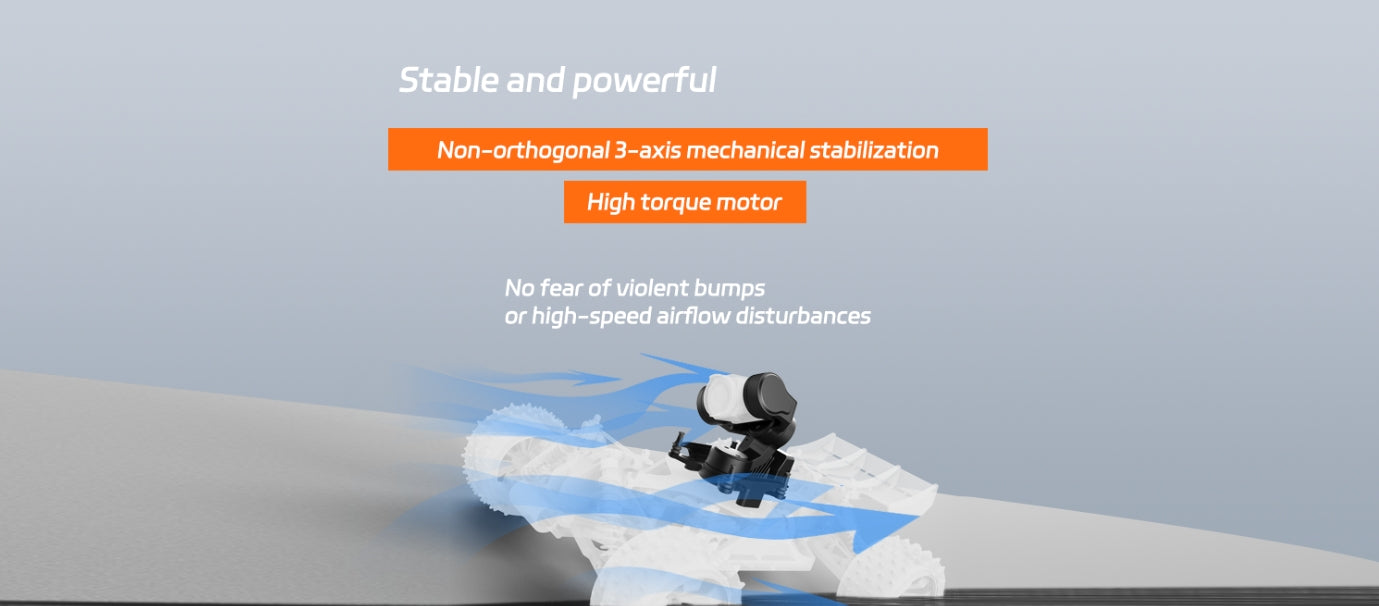 XF C-20T 3-Axis FPV Gimbal, Stable and powerful mechanical stabilization system for violent bumps and high-speed air flow disturbances.