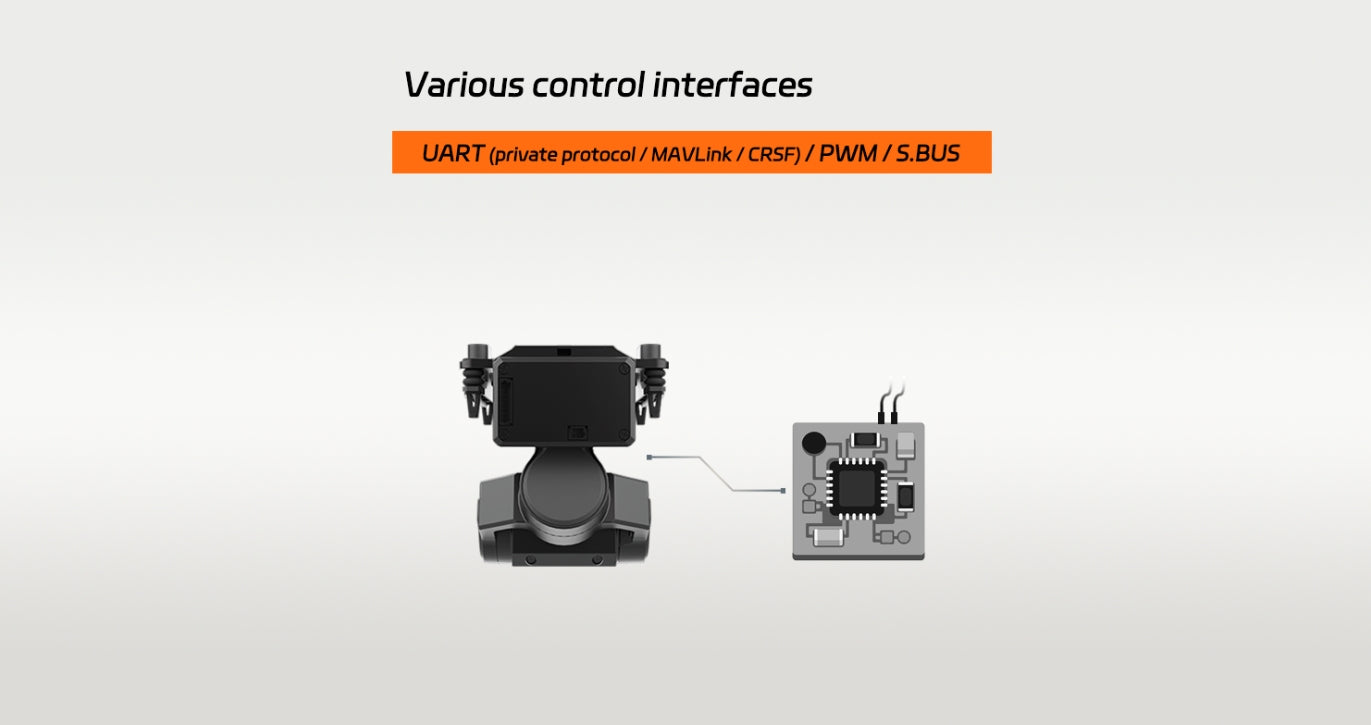 XF C-20T 3-Axis FPV Gimbal, XF C-20T gimbal supports various control interfaces for compatibility with different systems