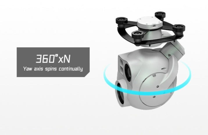 XF D-125AI Multi-Sensor Drone Pod, A 6x4 inch multi-sensor drone pod has a spinning yaw axis.