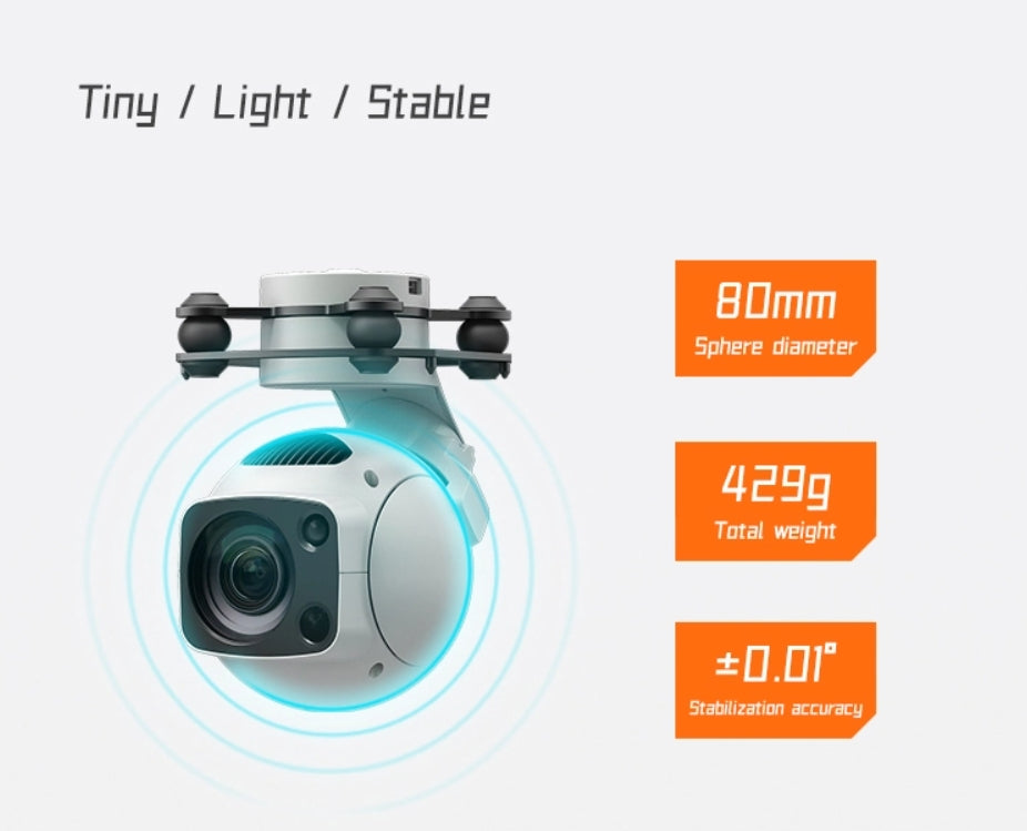 XF D-80AI Dual-View Drone Pod, One object has a small sphere and seven booms with a total weight of 0.4kg.