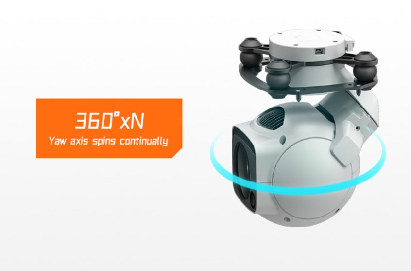 The XF D-80Pro Drone Gimbal features a continuous spinning Y-axis for precise camera control.