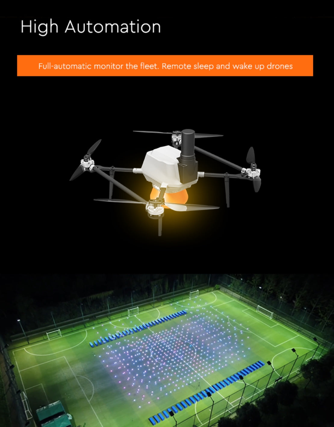 XF S-3Pro Light Show Drone, Drones monitor fleets automatically, allowing remote sleep and wake functions.