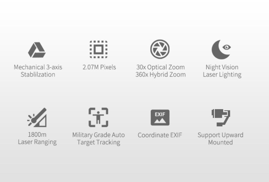 XF Z-8RB Night Vision Ranging Pod - 3-Axis Gimbal, The device features a mechanical 3-axis gimbal, high-resolution camera with long zoom range, and advanced tracking capabilities.