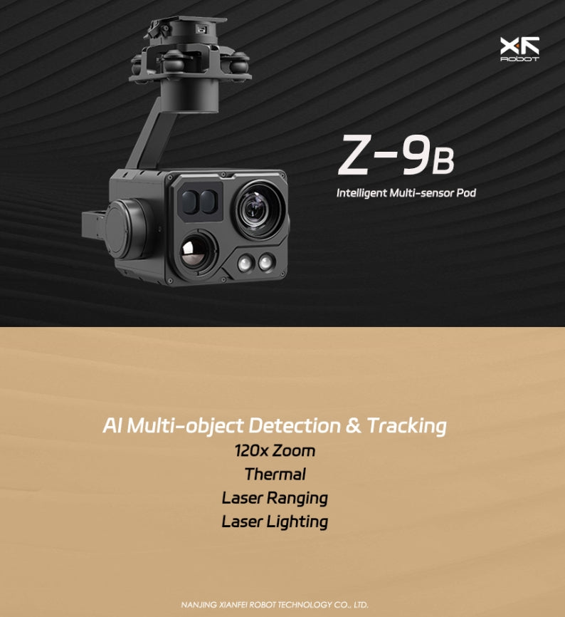 XF Z-9B Quad-Sensor Drone Pod - 3-Axis Gimbal, The XF Z-9B Quad-Sensor Drone Pod features stable footage, multi-object detection, and advanced sensors like zoom, thermal imaging, laser ranging, and lighting.