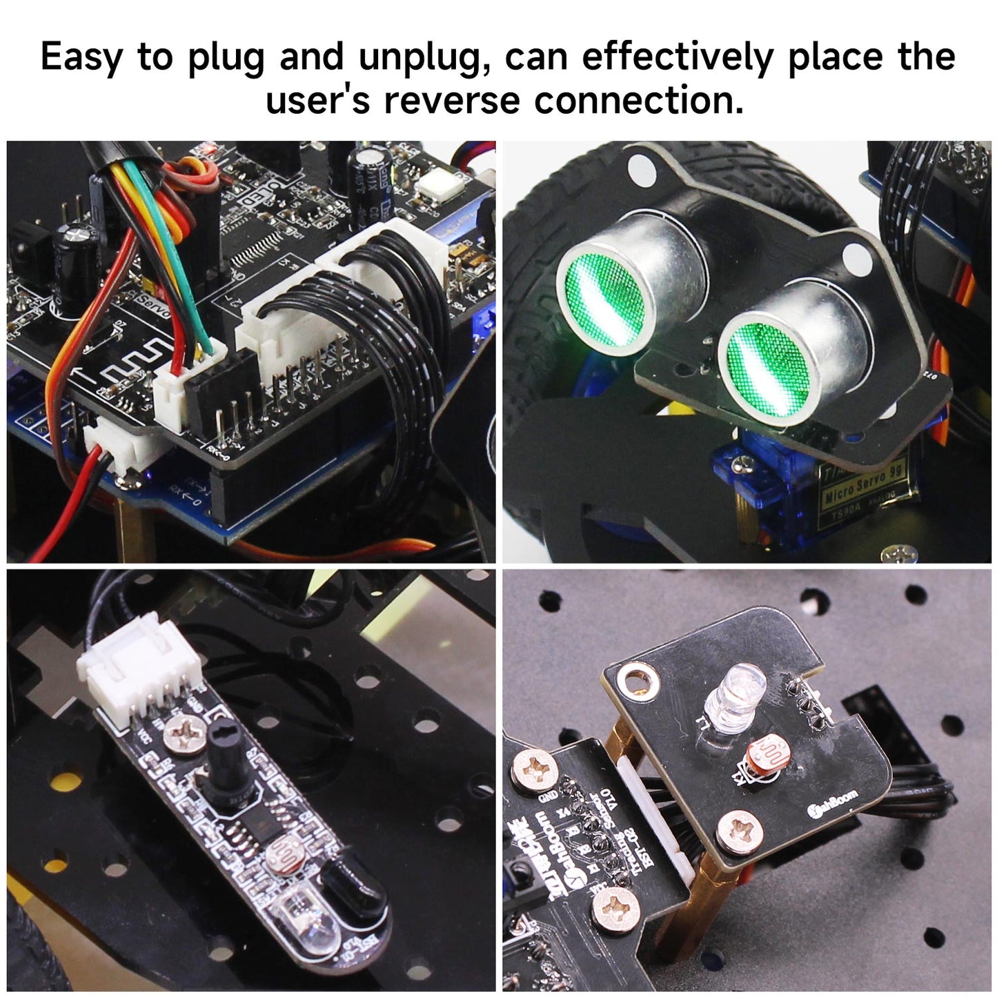 XH2.54 plug-in use examples on Yahboom sensor modules and controller board, showing correct keyed connection