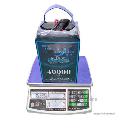 XINGTO 12S 40000mAh solid-state lithium battery, 46.2V, 10C, 1848Wh, 260Wh/kg energy density, weighs 7300g, high power and capacity for demanding applications.