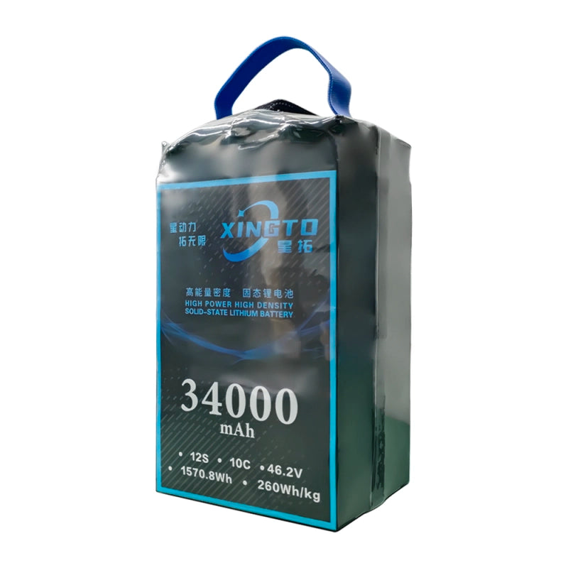 XINGTO 12S 46.2V 34000mAh 10C Lipo Battery, High-density solid-state lithium polymer battery with 10C discharge rate.