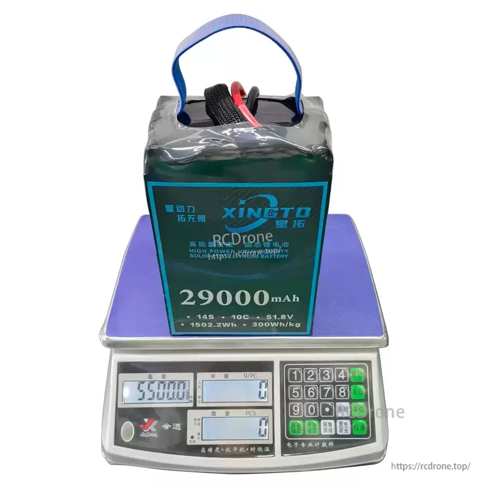XINGTO 14S 29000mAh 10C 51.8V solid-state lithium battery offers 300Wh/kg power density, ideal for heavy-lift UAV drones.