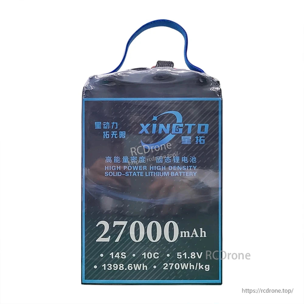 XINGTO 27000mAh 14S 51.8V high-density lithium battery, 1398.6Wh, 270Wh/kg, 10C discharge, designed for heavy-lift UAV drones.