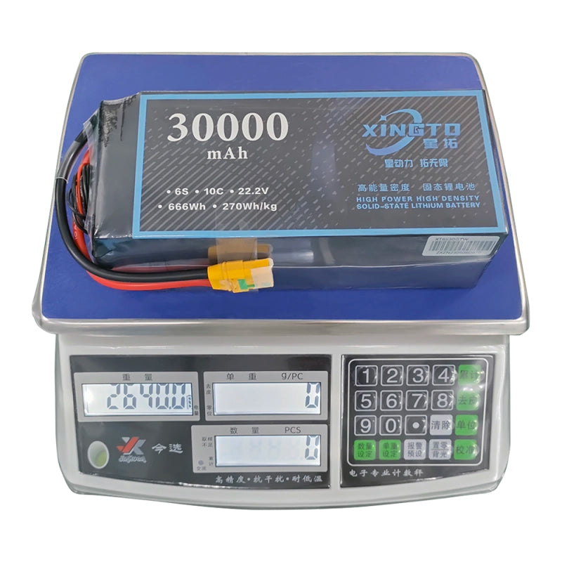 XINGTO 22.2V 6S 30000mah 10C Lipo Battery, High power density lithium battery with 30,000mAh capacity and 10C discharge rate, suitable for demanding applications.