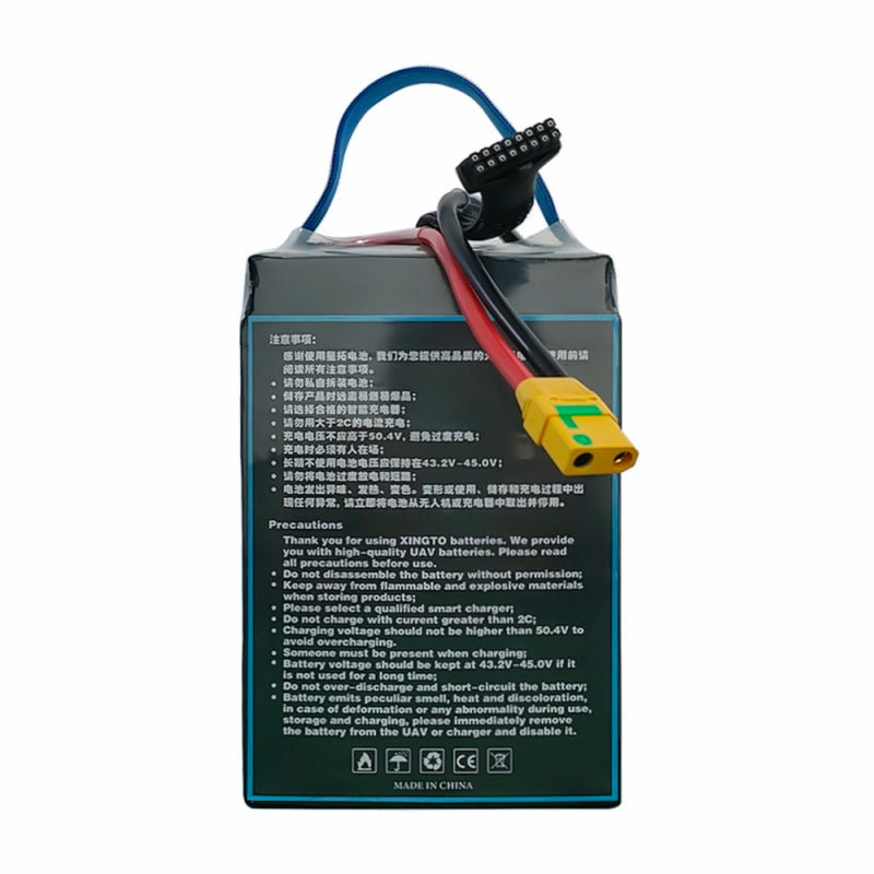 XINGTO 44.4V 12S 22000mAh 10C Lipo Battery, The XINGTO LiPo battery requires care: handle gently, charge in well-ventilated areas, and avoid overheating, direct sunlight, heat sources, and flammable materials.