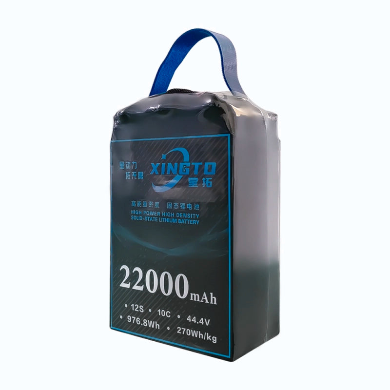 XINGTO 44.4V 12S 22000mAh 10C Lipo Battery, Lithium battery with high density and square-state design, offering 128 cells, 976mAh, and 2700Wh/kg.