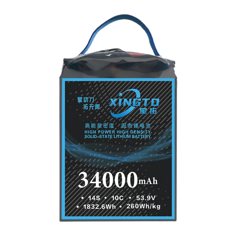 XINGTO 53.9V 14S HV 34000mAh 10C Lipo Battery, XINGTO battery designed for UAV drones, offering high density and semi-solid-state technology with 53.9V and 14S capacity.