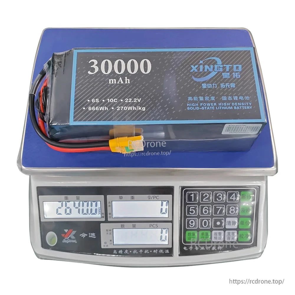 30000mAh 6S solid-state battery, 270Wh/kg, 2840g, high power & energy density, digital display, durable design—ideal for heavy-lift UAVs.