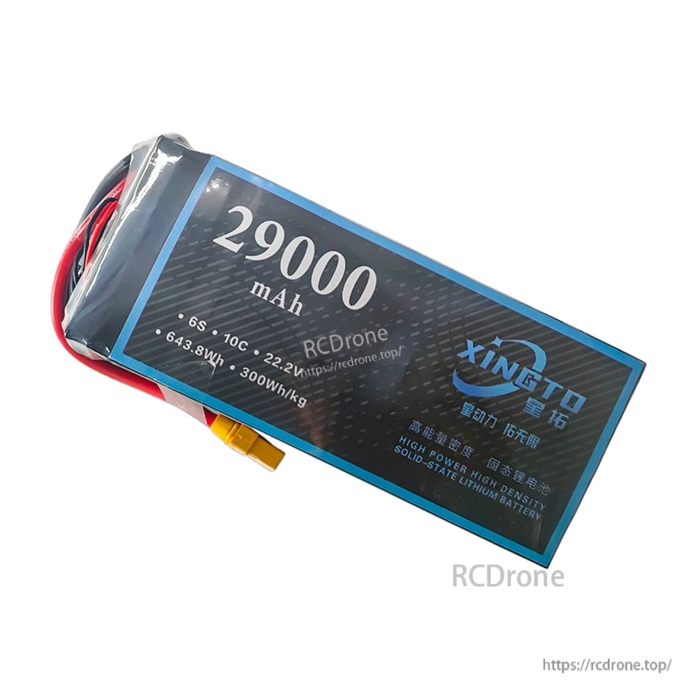 XINGTO 29000mAh 6S 10C 22.2V solid-state lithium battery, 643.8Wh, 300Wh/kg, designed for high-power heavy-lift UAV drones.