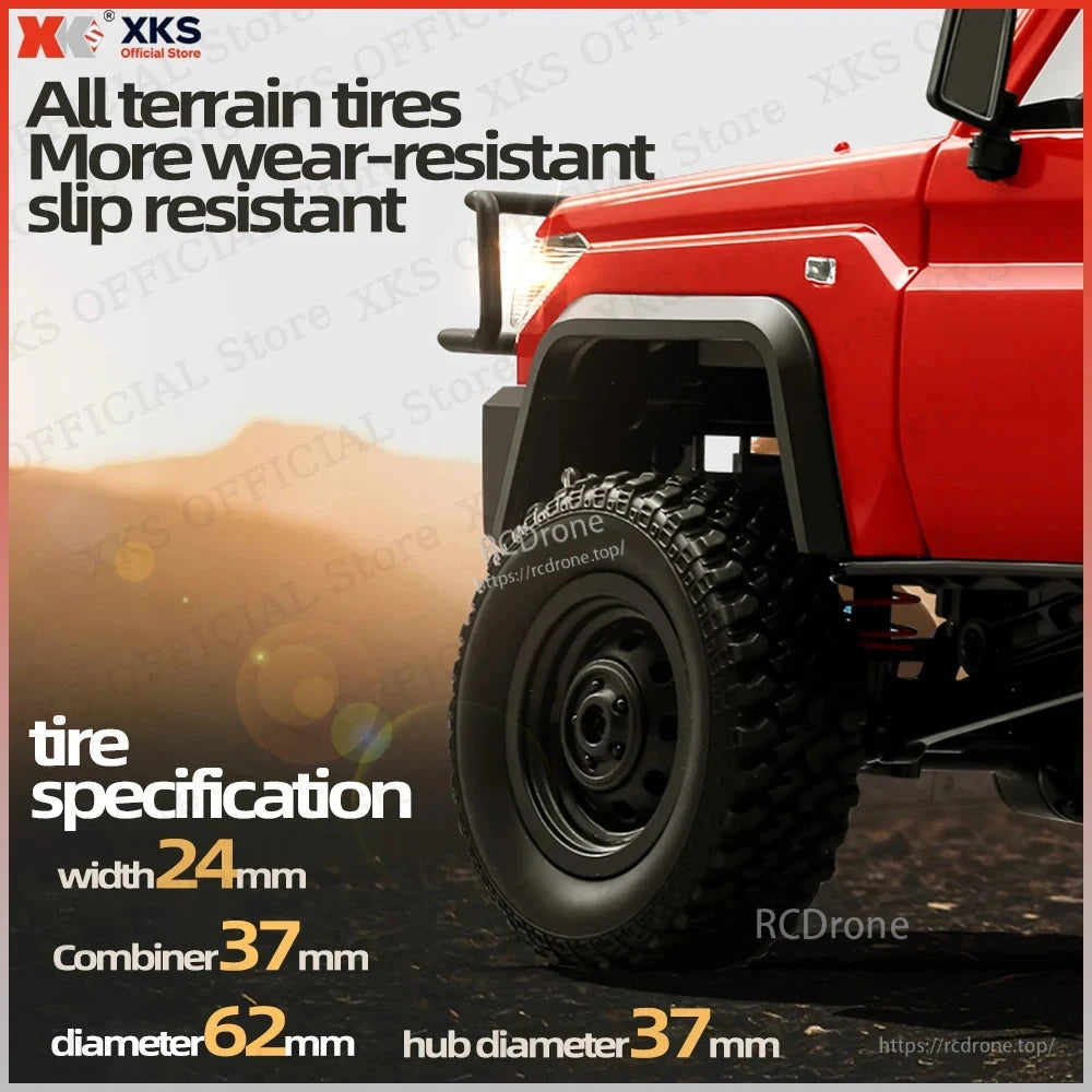 XKS all-terrain tires: 24mm width, 62mm diameter, wear/slip resistant, 37mm hub, designed for off-road use.