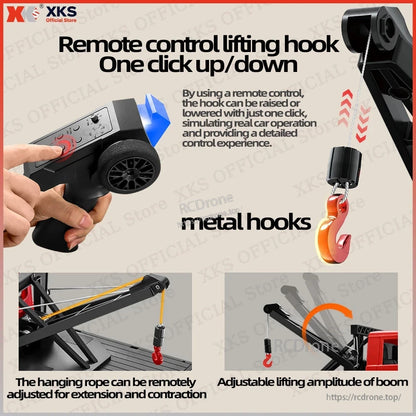 Experience real car operation with a remote-controlled hook, metal hooks, and precise control for off-road climbing.