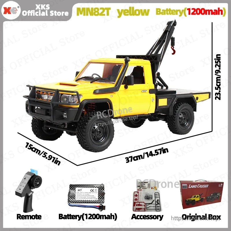 The XKS MN82T LC79 is a 1:12 scale RC pickup crane with 2.4G control and remote hook for off-road climbing.
