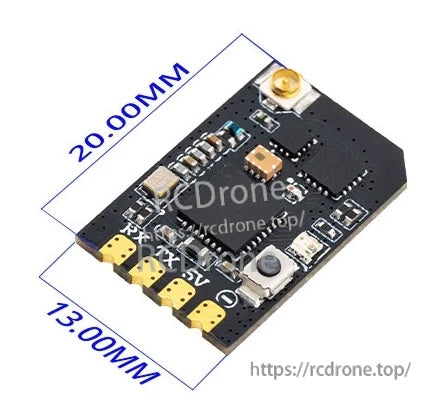 XR1 Nano receiver dimension view with 20.00mm by 13.00mm footprint and IPEX antenna connector
