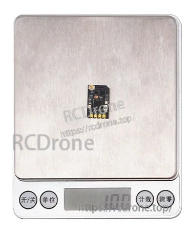 XR1 Nano ExpressLRS receiver on digital scale indicating approximately 1.0g weight (without antenna)
