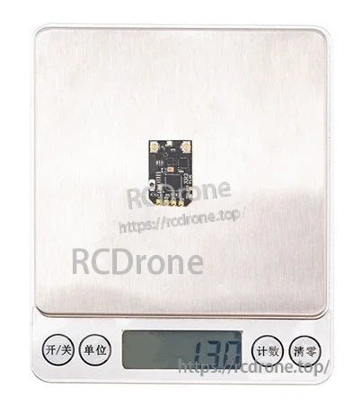 Digital scale showing XR3 Nano ExpressLRS receiver weight at about 1.3g