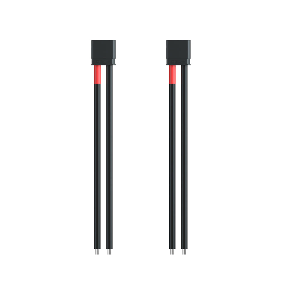 Pair of Flywoo XT30U power connector pigtail leads with red/black wires and stripped ends