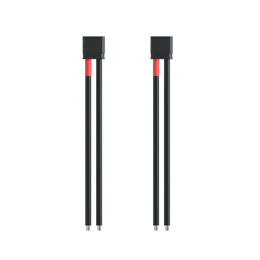 Pair of Flywoo XT30U power connector pigtail leads with red/black wires and stripped ends