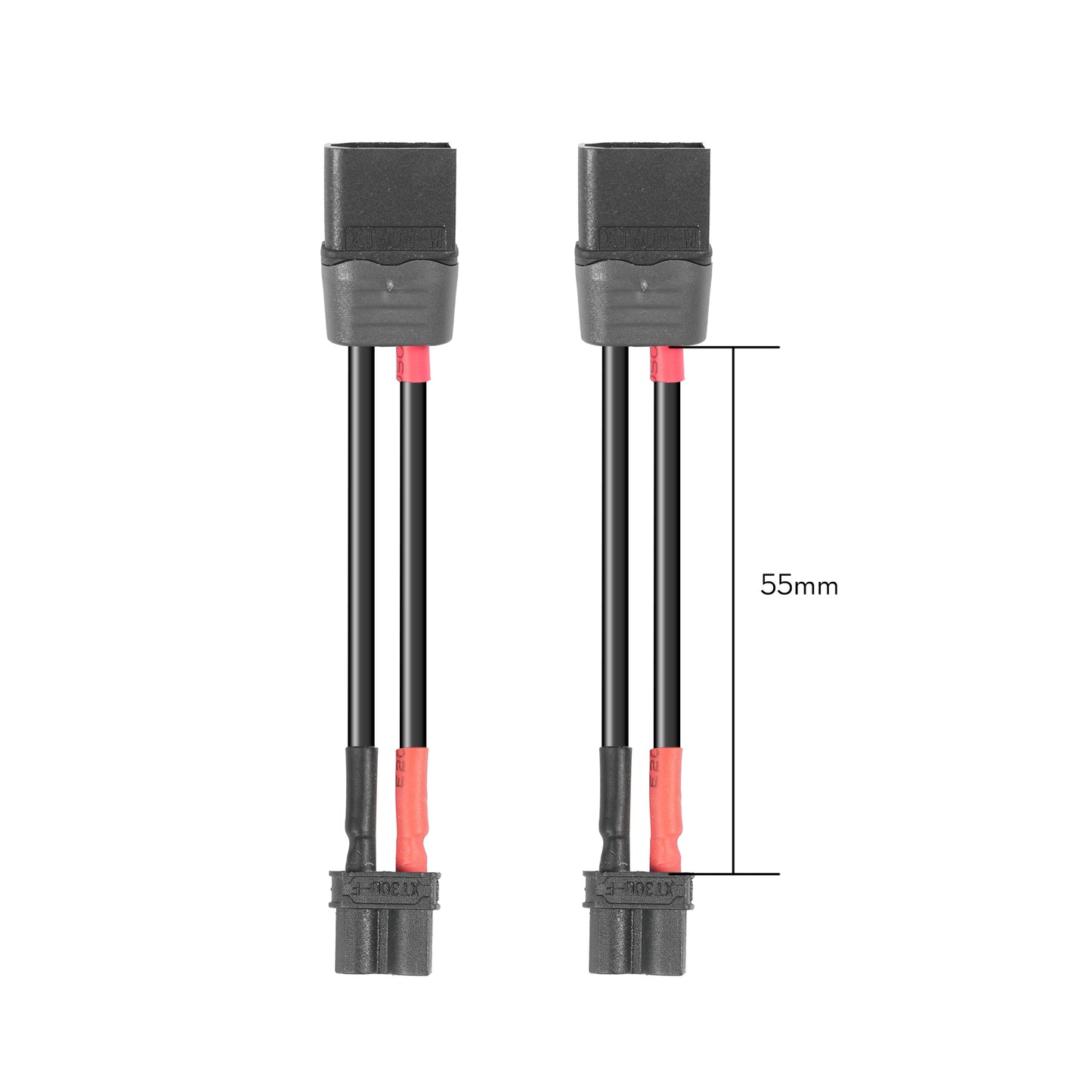 4PCS Flywoo Balck XT30U to XT60H Cable, Flywoo black XT30U to XT60H adapter cable with red/black leads, 55mm length