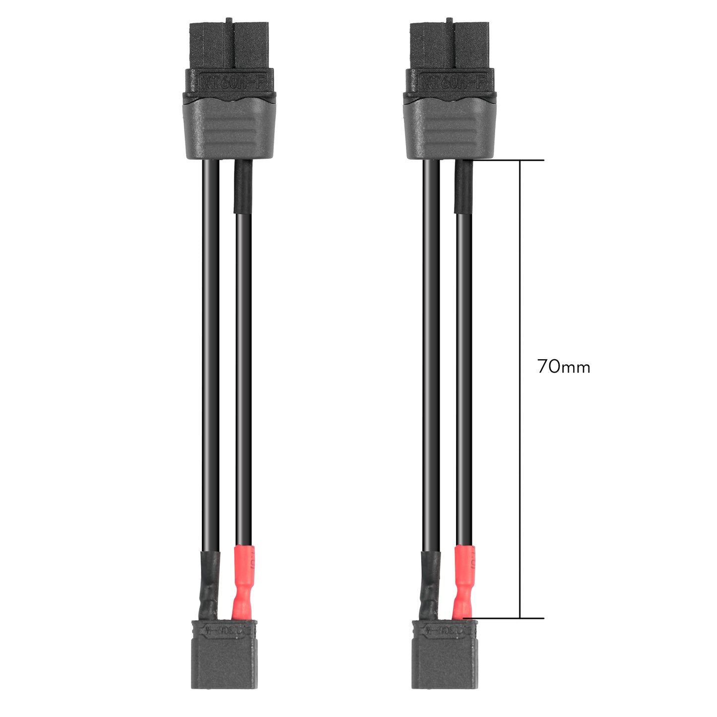 4PCS Flywoo Balck XT30U to XT60H Cable, Flywoo XT30U to XT60H adapter cable with black leads and red/black wires, 70mm length